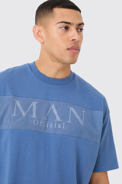 Boohoo Blue Oversized Man Official Mesh Layer Mens T-Shirt
