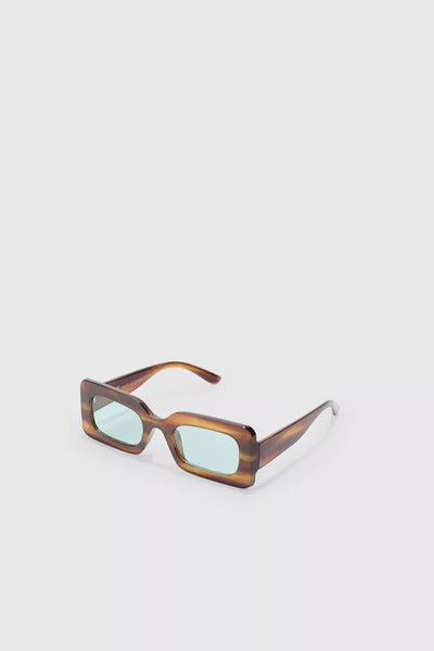 Boohoo Man RECTANGULAR ABSTRACT RESIN RECTANGULAR MENS SUNGLASSES IN BROWN