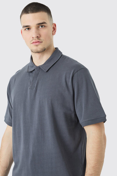 Boohoo Grey Tall Core Heavy Carded Button Up Mens Polo Shirt