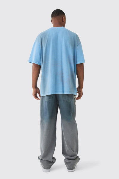 Boohoo Premium Oversized Dusty Blue Washed & Printed Mens T-Shirt BMM89192-679-30