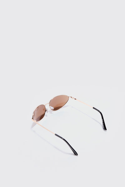 Boohoo Man ANGLED METAL SUNGLASSES WITH BROWN LENS IN GOLD