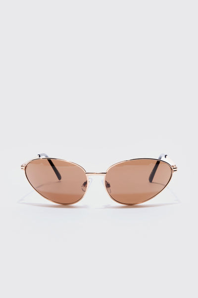 Boohoo Man ANGLED METAL SUNGLASSES WITH BROWN LENS IN GOLD