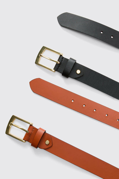 Boohoo Real Leather Gold Tone 2 Pack Gift Set Mens Belt