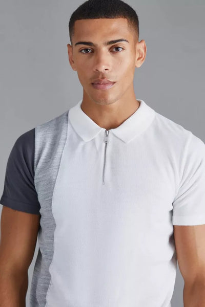 Boohoo Man  SHORT SLEEVE HALF ZIP COLOUR BLOCK KNIT POLO