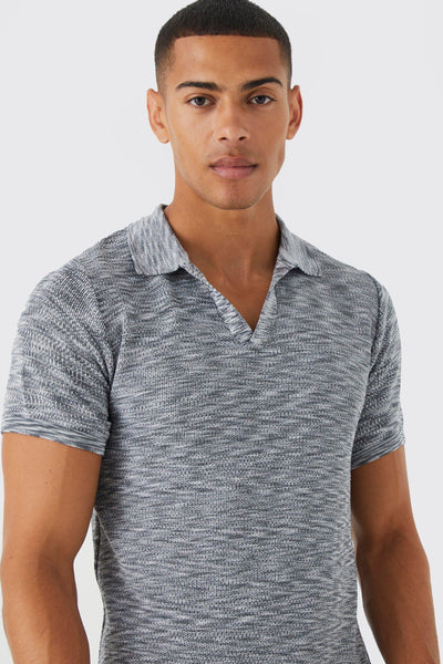 Boohoo Grey Short Sleeve Space Dye Open Collar Knit Mens Polo Shirt