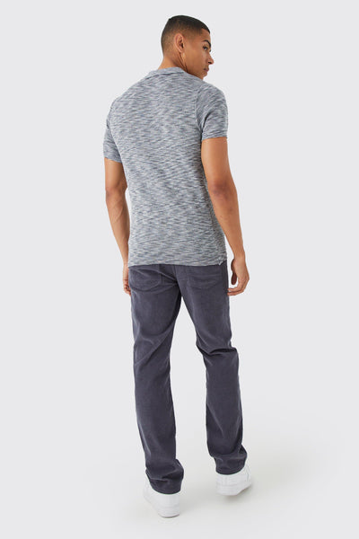 Boohoo Grey Short Sleeve Space Dye Open Collar Knit Mens Polo Shirt