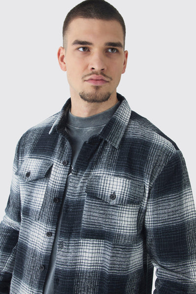 Boohoo Black Tall Jacquard Dogtooth Oversized Brushed Mens Shirt