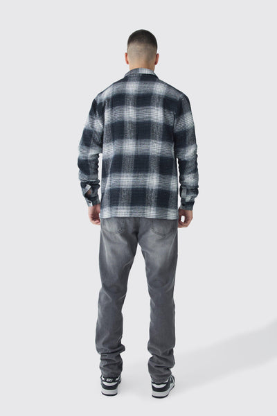 Boohoo Black Tall Jacquard Dogtooth Oversized Brushed Mens Shirt