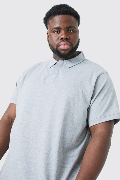 Boohoo Grey Plus Core Heavy Carded Button Up Mens Polo Shirt