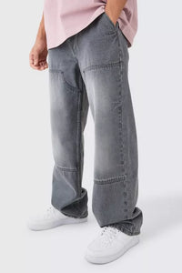 BoohooMan Baggy Light Grey Rigid Carpenter Jeans