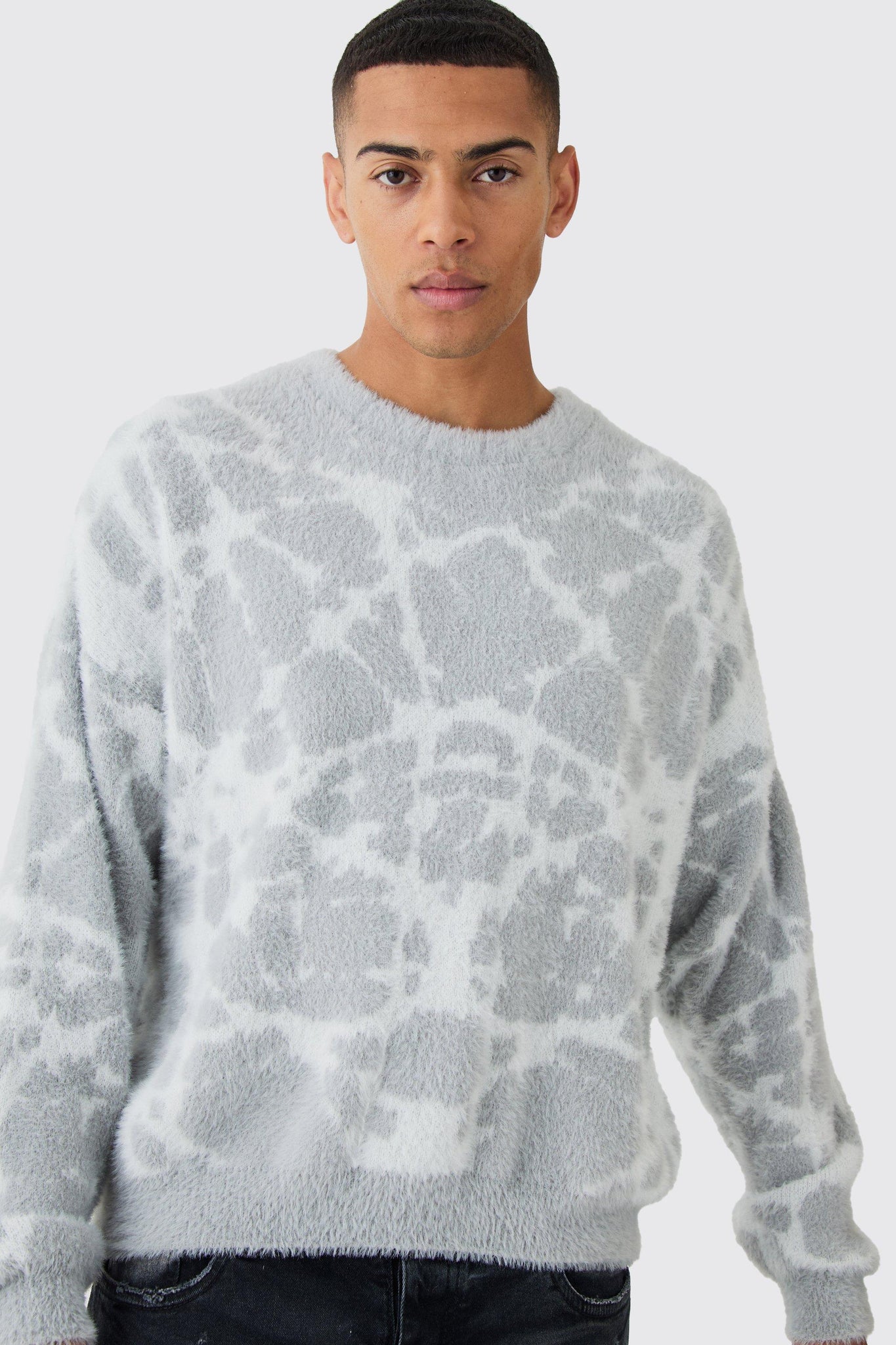 Boohoo Man FLUFFY ABSTRACT KNITTED BOXY JUMPER