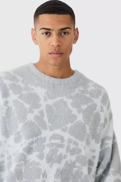 Boohoo Man FLUFFY ABSTRACT KNITTED BOXY JUMPER