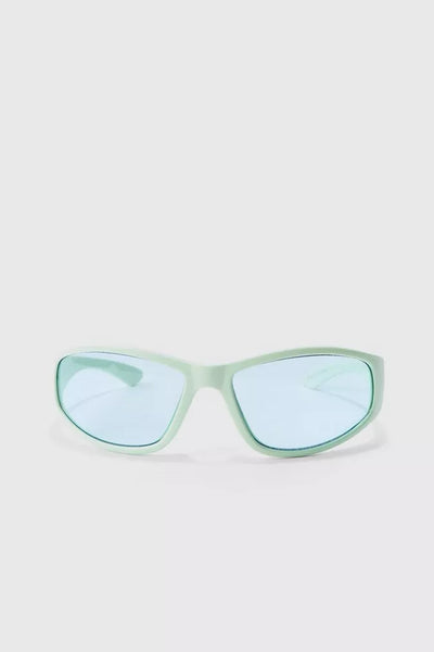 Boohoo Man PLASTIC RACER MENS SUNGLASSES IN MINT