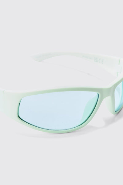 Boohoo Man PLASTIC RACER MENS SUNGLASSES IN MINT