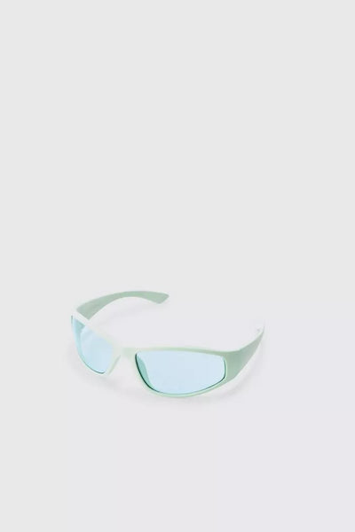 Boohoo Man PLASTIC RACER MENS SUNGLASSES IN MINT