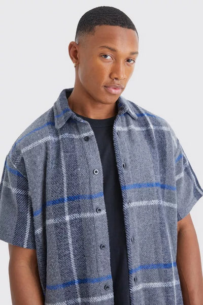 Boohoo Man SHORT SLEEVE BRUSHED CHECKED MENS OVERSHIRT