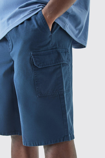 Boohoo Navy Blue Relaxed Fit Waist Cargo Mens Shorts