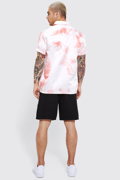 Boohoo Peach Short Sleeve Satin Distorted Mens Shirt