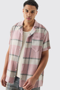 Boohoo Pink Oversized Textured Check Mens Shirt