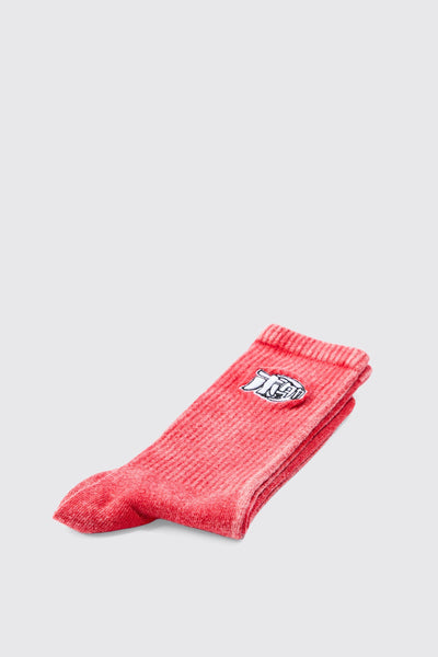 Boohoo Red Acid Wash Man Embroidered Mens Socks