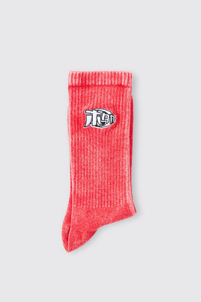 Boohoo Red Acid Wash Man Embroidered Mens Socks