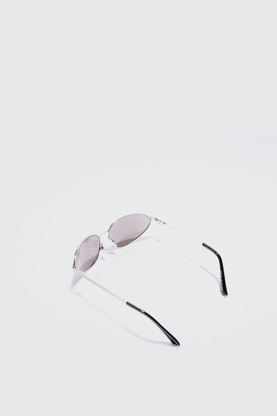 Boohoo Man ANGLED METAL SUNGLASSES WITH SILVER LENS IN SILVER