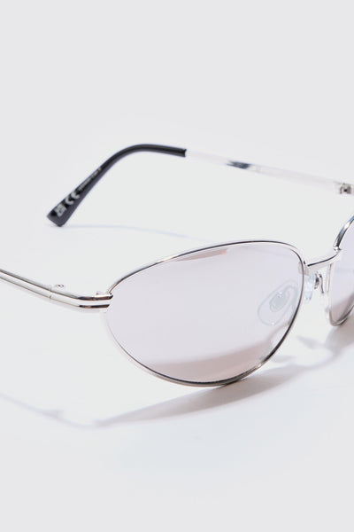 Boohoo Man ANGLED METAL SUNGLASSES WITH SILVER LENS IN SILVER