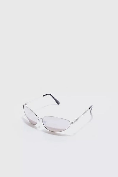 Boohoo Man ANGLED METAL SUNGLASSES WITH SILVER LENS IN SILVER