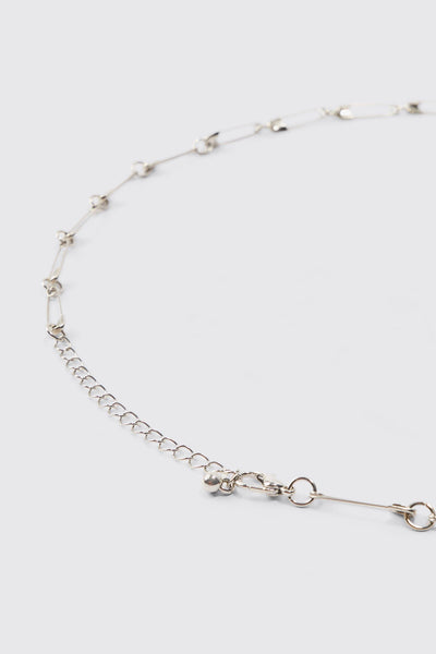 Boohoo Silver Safety Pin Chain Mens Necklace