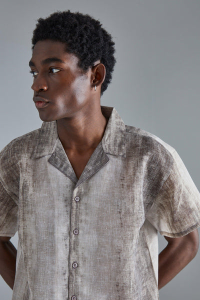 Boohoo Stone Brown Short Sleeve Boxy Tie Dye Sheer Mens Shirt
