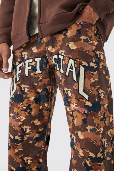 Boohoo Brown Gusset Detail Official Applique Flared Mens Trousers