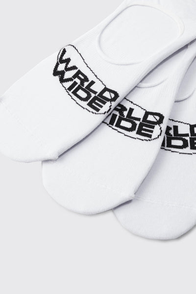 Boohoo White 3 Pack Worldwide Logo Invisible Mens Socks