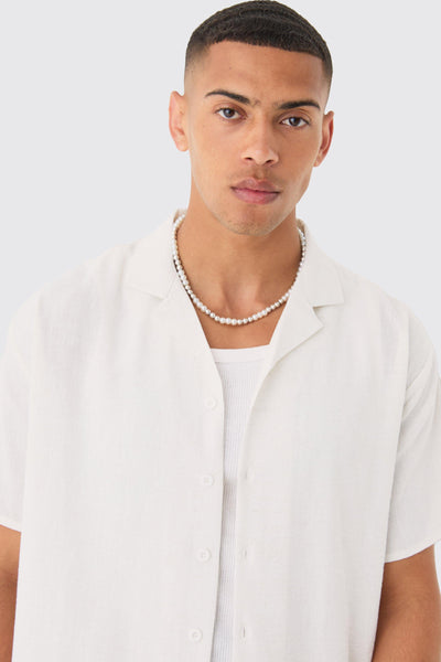 Boohoo White Oversized Linen Look Revere Mens Shirt