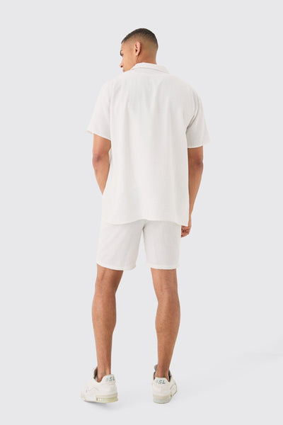 Boohoo White Oversized Linen Look Revere Mens Shirt