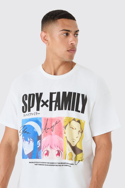 Boohoo Oversized White Spy Family Anime License Mens T-Shirt