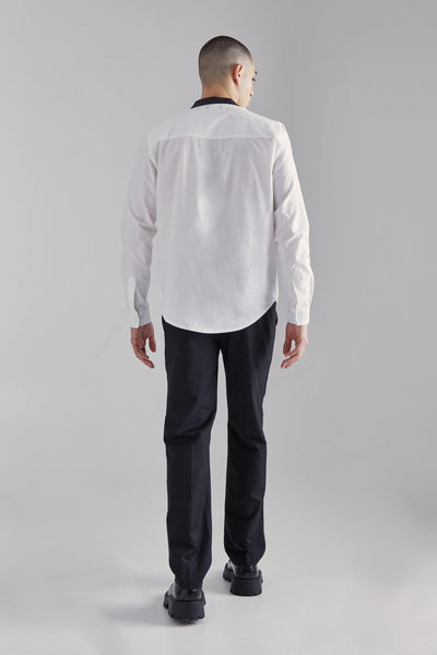 Boohoo Black Pu Grandad Collar White Poplin Mens Shirt