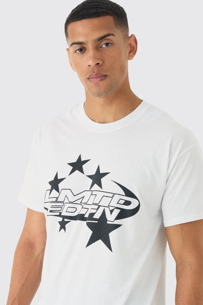 Boohoo White Regular Fit Lmtd Star Graphic Mens T-Shirt