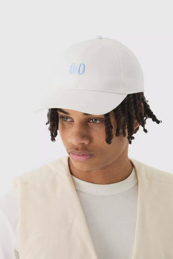 Boohoo Man TWILL EMBROIDERED FRONT MENS CAP IN WHITE