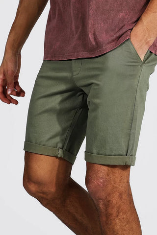 Boohoo Khaki Green Tall Skinny Fit Chino Mens Shorts