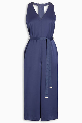 Next Navy Blue V-neck Satin Womens Jumpsuit