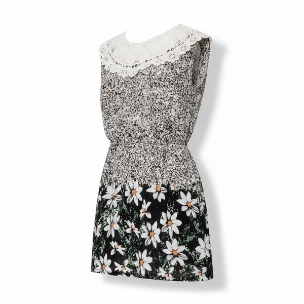Diva Dames Womens Green Floral Crochet Summer Mini Dress