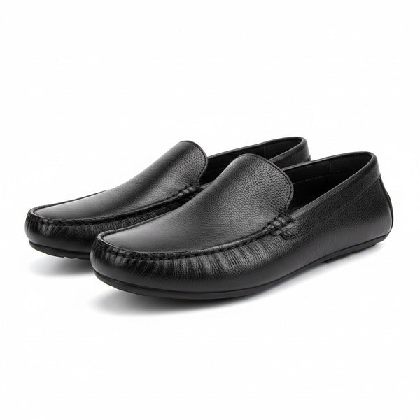 Parrotto Black Leather Mens Loafers