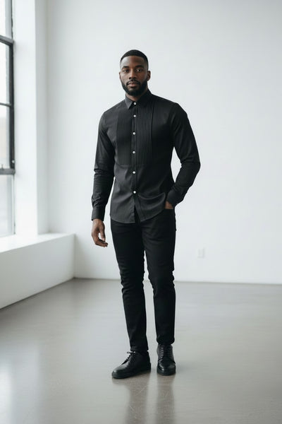 Zeroyaa Black Long Sleeve Mens Shirt
