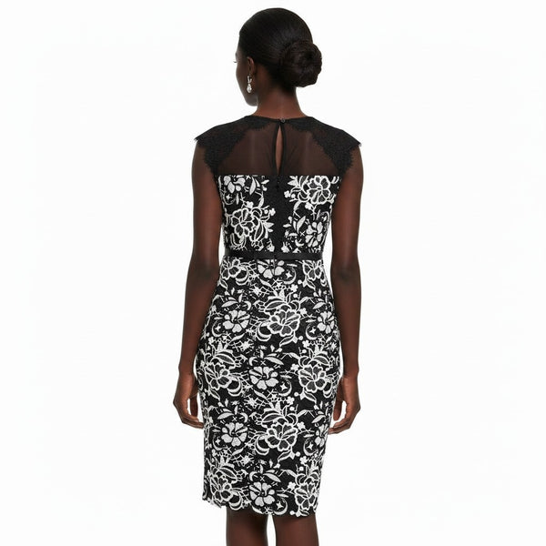 Lipsy London White Floral Lace Black Bodycon Womens Dress
