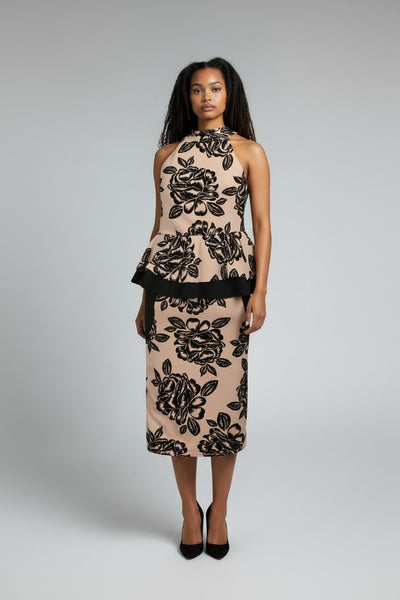 Quiz Floral Velour Print Peplum Womens Dress
