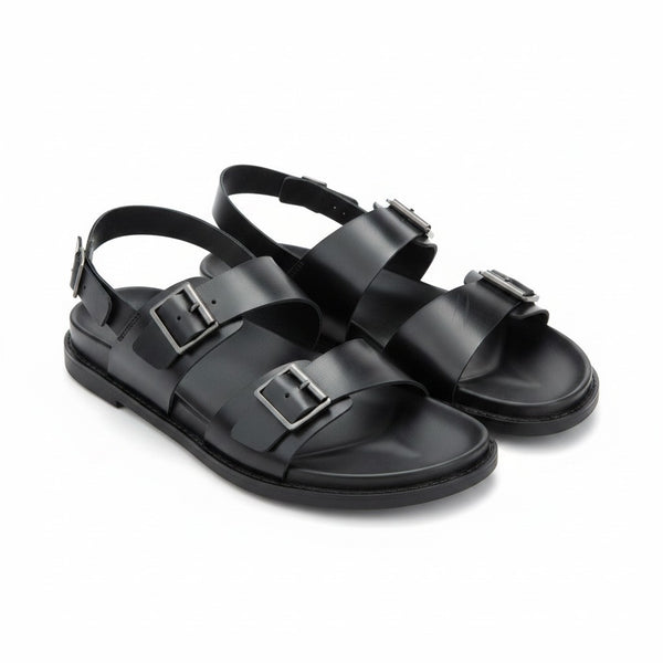 Porter & Ash Black Leather Mens Sandals