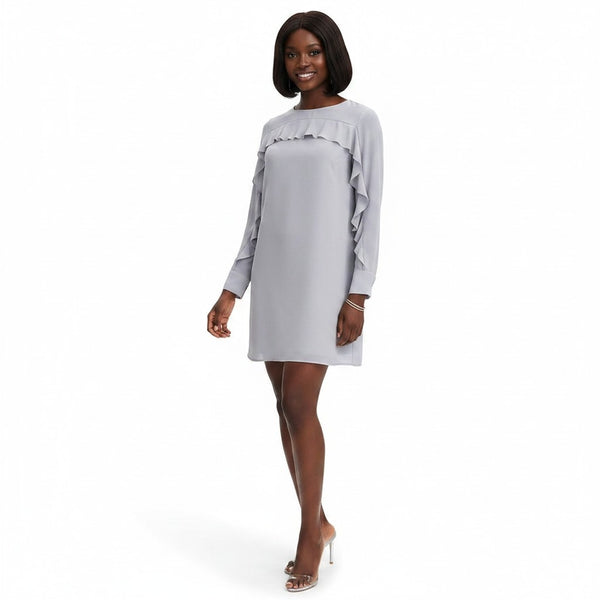 Banana Republic Light Grey Chiffon Ruffle Womens Shift Dress