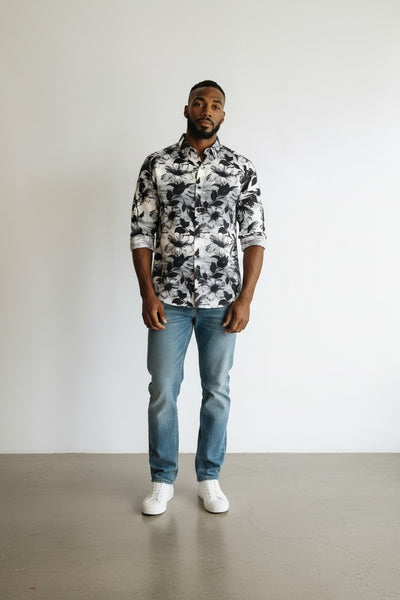 Union Works Monochrome Floral Printed Mens Shirt
