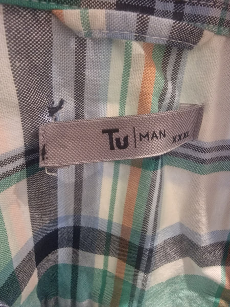 Tu Green Check Slim Fit Short Sleeve Oxford Mens Shirt