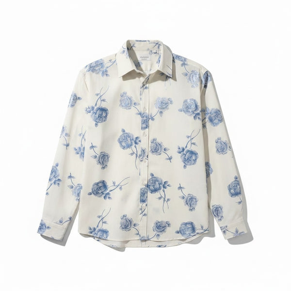 Zeroyaa White & Blue Floral Mens  Shirt